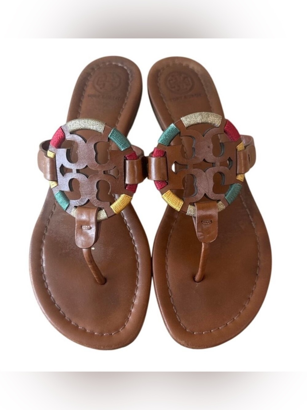 Tory Burch Miller Wrapped Logo Sandals Vachetta Multi Size 8